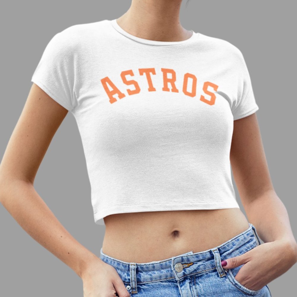 NEW Houston Astros Arch Team Color Pop Form Fit Crop Top Shirt WHITE